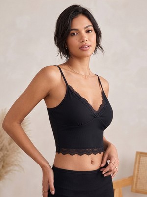 Tobare Kadın Cotton Dantel Detaylı Askılı Pedli Crop Atlet