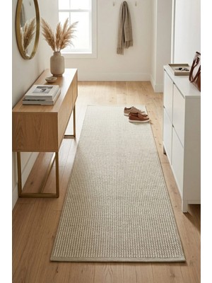 Bonny Home Yazlık Koridor Halısı Dekoratif Kaymaz Ince Yıkanabilir Modern Yolluk Halı Bej Porlo - 7128