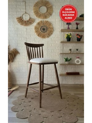 Silla Yıldız Bar Sandalyesi Teddy Krem Kumaş Ceviz Ahşap Ada Sandalye