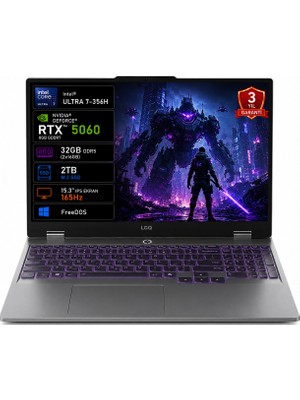 Lenovo Loq 15IPH11 83SL001PTR-01 Intel Core Ultra 7-356H 32GB 2tb SSD RTX5060 8gb Tgp 115W 15.3" IPS 165Hz Freedos Taşınabilir Bilgisayar