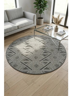 Bonny Home Modern Dekoratif Yuvarlak Salon Yatak Odası Halısı Rölyef Dokulu Şık Tasarım Gri Riva -7123