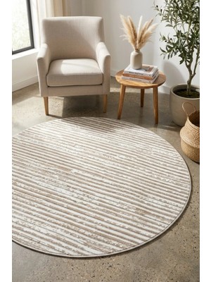 Bonny Home Modern Dekoratif Yuvarlak Salon Yatak Odası Halısı Iskandinav Desenli Halı Vizon Viora -7032