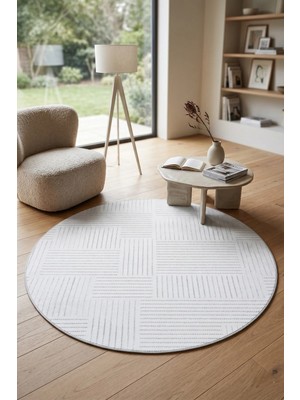 Bonny Home Modern Dekoratif Yuvarlak Salon Yatak Odası Halısı Iskandinav Desenli Halı Gri Viora - 7033