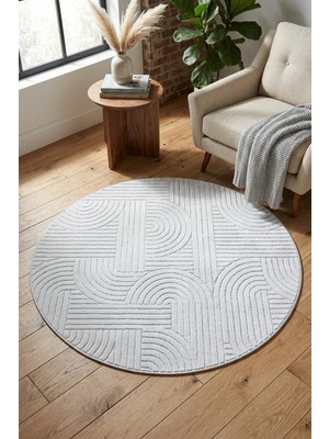 Bonny Home Modern Dekoratif Yuvarlak Salon Yatak Odası Halısı Iskandinav Desenli Halı Gri Viora - 7028
