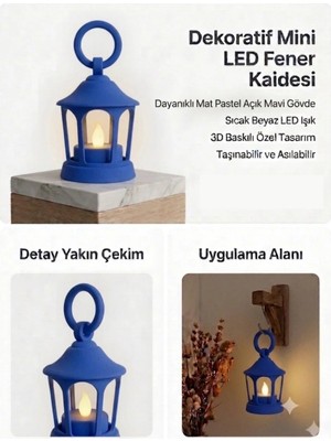 Aksefuar Lazer Dekoratif Fener Mini Kaide – LED Mumlu Modern Masaüstü Aydınlatma - Otantik Ortam Aydınlatması - Mavi