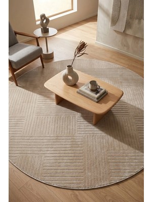 Bonny Home Modern Dekoratif Yuvarlak Salon Yatak Odası Halısı Iskandinav Desenli Halı Vizon Viora - 7034