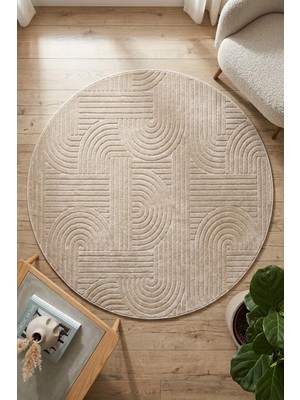 Bonny Home Modern Dekoratif Yuvarlak Salon Yatak Odası Halısı Iskandinav Desenli Halı Vizon Viora - 7029