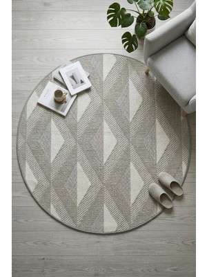 Bonny Home Modern Dekoratif Yuvarlak Salon Yatak Odası Halısı Rölyef Dokulu Şık Tasarım Gri Riva -7120
