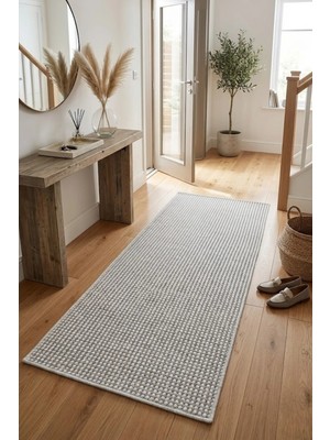 Bonny Home Yazlık Koridor Halısı Dekoratif Kaymaz Ince Yıkanabilir Modern Yolluk Halı Gri Porlo - 7129
