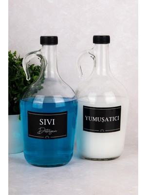 Dolkin Home 2'li Deterjanlık Seti Sıvı Deterjan Yumuşatıcı 1500 ml Cam Galon Şişe Deterjanlı Saklama Seti