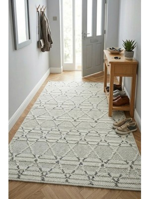 Bonny Home Koridor Halısı Dekoratif Kaymaz Yazlık Ince Yıkanabilir Modern Yolluk Halı Gri Porlo - 7131