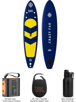 Greenmall Starter Set – Crazy Fan Sarı Lacivert Şişme Sup Board / Paddle Board 320 cm