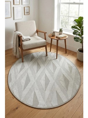 Bonny Home Modern Dekoratif Yuvarlak Salon Yatak Odası Halısı Rölyef Dokulu Şık Tasarım Krem Riva -7119