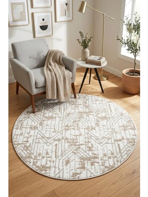 Bonny Home Modern Dekoratif Yuvarlak Salon Yatak Odası Halısı Iskandinav Desenli Halı Vizon Viora -7031