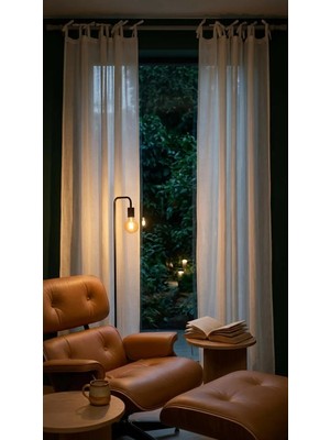 Leo Boutique Curtain Pilesiz Keten Tül Perde İp Bağlamalı Ekru | Doğal Rustik Görünüm | Tek Kanat