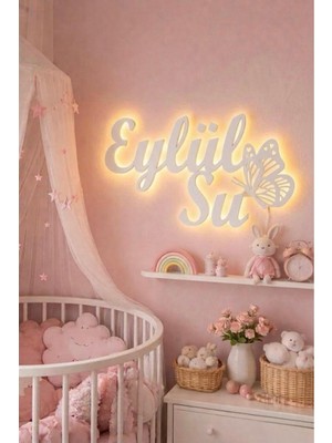Empressco Kişiye Özel LED Işıklı Ahşap Isimlik – Kız Çocuk Odası Duvar Dekoru – 3D Gece Lambası -Çift Isim - Fiyatı, Yorumları