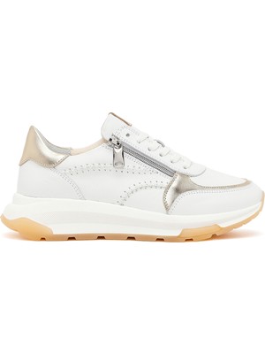 Derimod Kadın Beyaz Bağcıklı Fermuarlı Kalın Tabanlı Deri Sneaker 26SFD371818