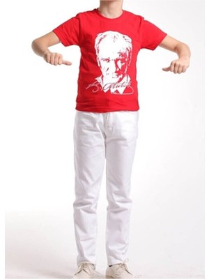 Nacar Store Erkek Çocuk 23NISAN 29EKIM 30AĞUSTOS 10KASIM Özelgün Gösteri Atatürk Baskılı T-Shırt&pantolon Takım