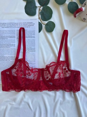 D Lingerie Rouge Amour Dantel Transparan Bralet Sütyen Takımı DM1381