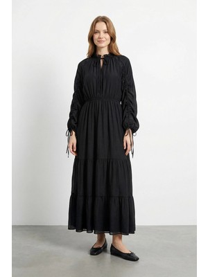 Soul Kadın Büzgü Kol Detaylı Uzun Elbise – 32464ELB - Black