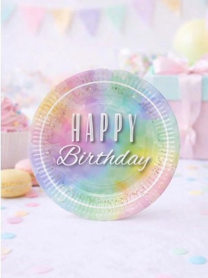 Parti Adresi Happy Birthday Temalı Tabak makaron Doğum Günü Karton Tabağı 8'li