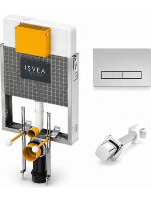 Isvea Durezza Gömme Rezervuar 3 Parça Set Tuğla Tipi Kasa Parlak Krom Buton Stop Valf | Isv.38.01.01.01