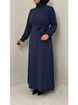 Ezel Kolu Taşlı Çan Model Krep Elbise