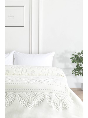 Merinos Pırıltı Embos Polyester Çift Kişilik Battaniye 220 x 240 cm Ekru Renkli Doku
