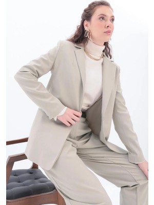 Allday  Bej Astarlı Likralı Blazer Ceket