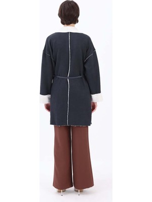 Allday  Siyah Oversize Gizli Cepli Likralı Süet Ceket