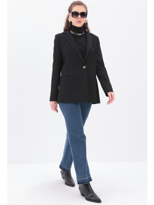 Allday  Siyah Astarlı Likralı Blazer Ceket