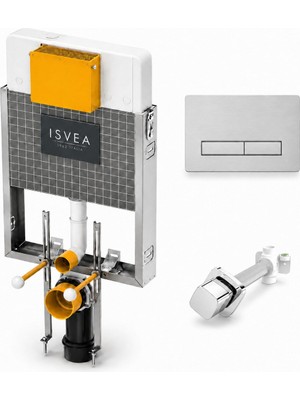 Isvea Durezza Gömme Rezervuar 3 Parça Set Tuğla Tipi Kasa Mat Krom Buton Stop Valf | Isv.38.01.04.01