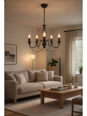 Hak Dekor Modern Çakra 5li Siyah E14 Duy Avize, Salon, Oturmaodası, Mağaza, Butik, Cafe, Restorand