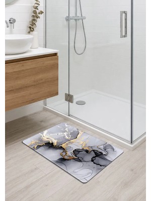 İyi Fikirler Mermer Desenli Kaydırmaz Kauçuk Taban Dikişli Kenar Banyo Paspası 40X70CM