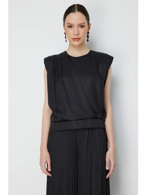 On Kadın Drape Detaylı Kolsuz Bluz 74378 Siyah