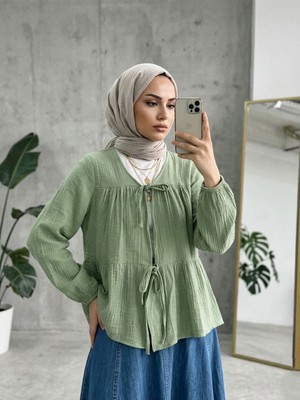 Miostil Iki Bağlamalı Müslin Tunik-Mint