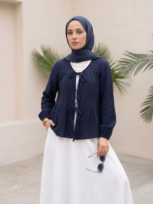 Miostil Iki Bağlamalı Müslin Tunik-Lacivert