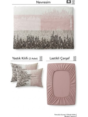 Fugo Concept Çift Kişilik Nevresim Takımı %80 Pamuklu Lastikli Çarşaflı 4 Parça Nevresim Seti Yandan Fermuarlı 200X220 cm