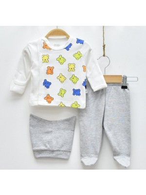 Imajbebe Kendinden Eldivenli Ayıcık Desenli Erkek Bebek Takımı - 3'lü Set