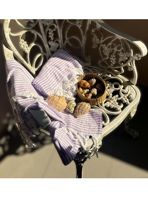 Ağcabay Denizli %100 Pamuklu 100X200CM Boho Stil Lila Çizgili Plaj ve Havuz Peştemali, Şık Plaj Havlusu