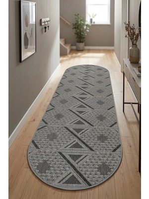 Bonny Home Oval Koridor Halısı Rölyef Kaymaz Ince Yıkanabilir Modern Dekoratif Yolluk Halı Gri Riva - 7123
