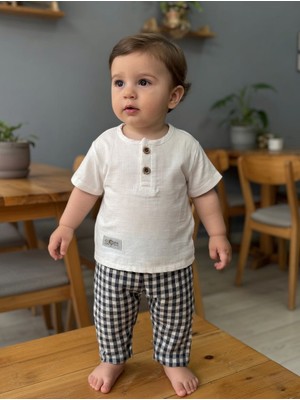 Beyzco Kids Erkek Bebek Müslin Küçük Kareli 2li Takım