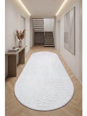 Bonny Home Yazlık Oval Koridor Halısı Iskandinav Kaymaz Ince Yıkanabilir Modern Yolluk Halı Gri Viora - 7028