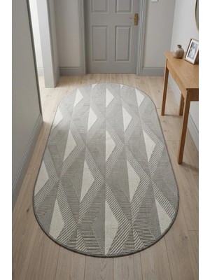 Bonny Home Oval Koridor Halısı Rölyef Kaymaz Ince Yıkanabilir Modern Dekoratif Yolluk Halı Gri Riva - 7120