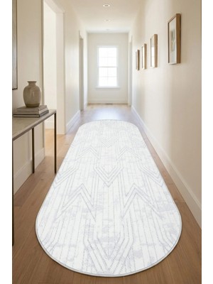 Bonny Home Yazlık Oval Koridor Halısı Iskandinav Kaymaz Ince Yıkanabilir Modern Yolluk Halı Gri Viora - 7030