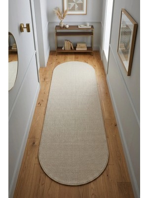 Bonny Home Oval Koridor Halısı Rölyef Kaymaz Ince Yıkanabilir Modern Dekoratif Halı Yolluk Bej Porlo - 7128