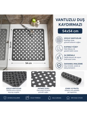 Vantuzlu Duş Kaydırmaz 54x54 cm Güçlü Vantuzlar ile Kaymayı Önleyen Dayanıklı Malzeme