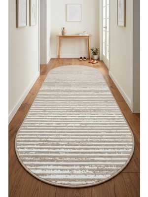 Bonny Home Oval Koridor Halısı Iskandinav Kaymaz Ince Yıkanabilir Yazlık Modern Yolluk Halı Bej Viora - 7032