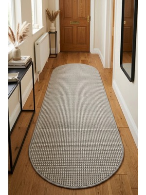 Bonny Home Oval Koridor Halısı Rölyef Kaymaz Ince Yıkanabilir Modern Dekoratif Yolluk Gri Porlo - 7129