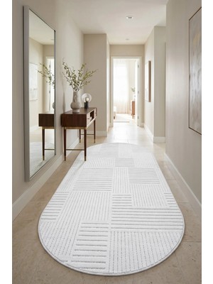 Bonny Home Yazlık Oval Koridor Halısı Iskandinav Kaymaz Ince Yıkanabilir Modern Yolluk Halı Gri Viora - 7033